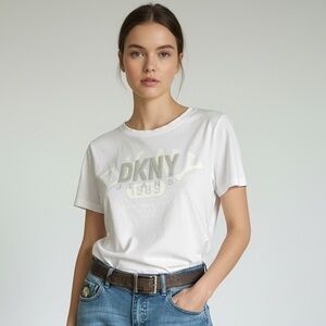 DKNY Women's White Studded Graphic Tee